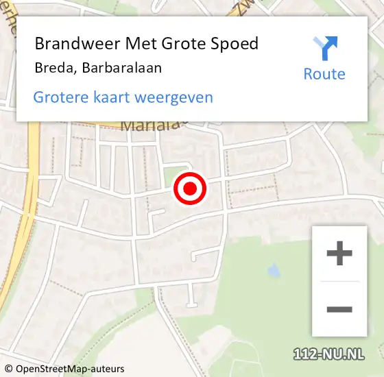 Locatie op kaart van de 112 melding: Brandweer Met Grote Spoed Naar Breda, Barbaralaan op 11 september 2019 04:30