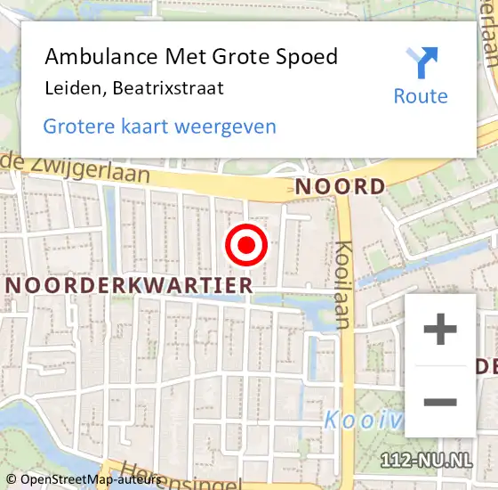 Locatie op kaart van de 112 melding: Ambulance Met Grote Spoed Naar Leiden, Beatrixstraat op 11 september 2019 08:09