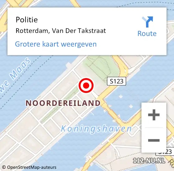 Locatie op kaart van de 112 melding: Politie Rotterdam, Van Der Takstraat op 11 september 2019 08:32