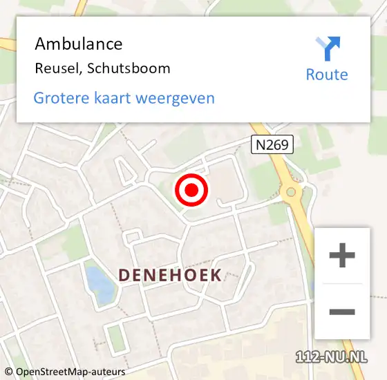 Locatie op kaart van de 112 melding: Ambulance Reusel, Schutsboom op 11 september 2019 08:51
