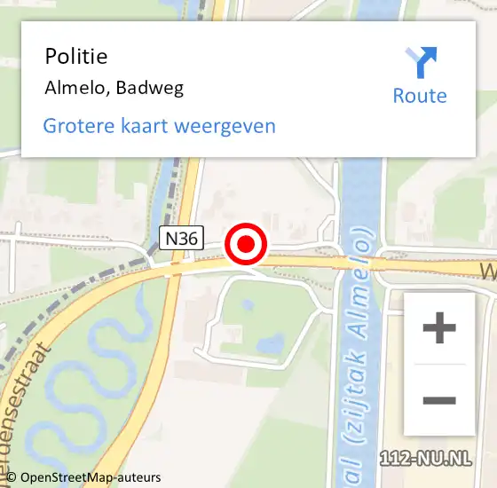 Locatie op kaart van de 112 melding: Politie Almelo, Badweg op 11 september 2019 09:21