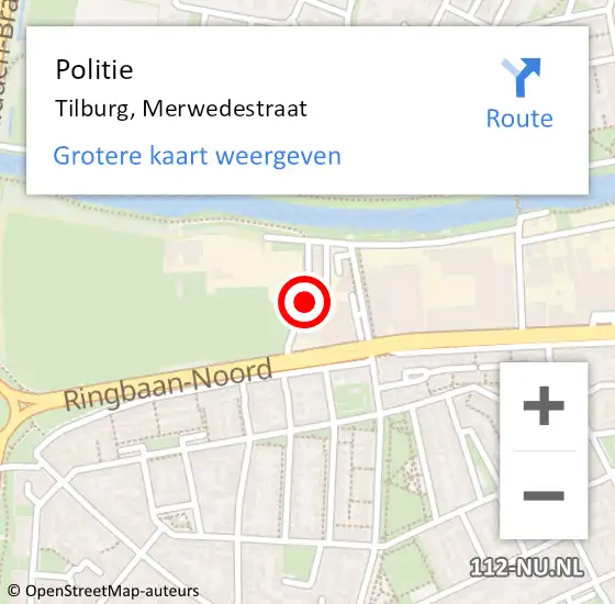 Locatie op kaart van de 112 melding: Politie Tilburg, Merwedestraat op 13 april 2014 12:55