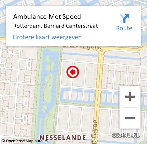 Locatie op kaart van de 112 melding: Ambulance Met Spoed Naar Rotterdam, Bernard Canterstraat op 11 september 2019 13:15