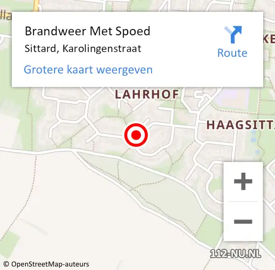 Locatie op kaart van de 112 melding: Brandweer Met Spoed Naar Sittard, Karolingenstraat op 11 september 2019 13:57