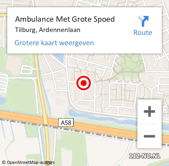 Locatie op kaart van de 112 melding: Ambulance Met Grote Spoed Naar Tilburg, Ardennenlaan op 11 september 2019 14:34