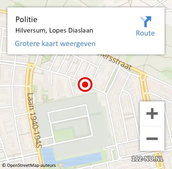 Locatie op kaart van de 112 melding: Politie Hilversum, Lopes Diaslaan op 11 september 2019 14:47