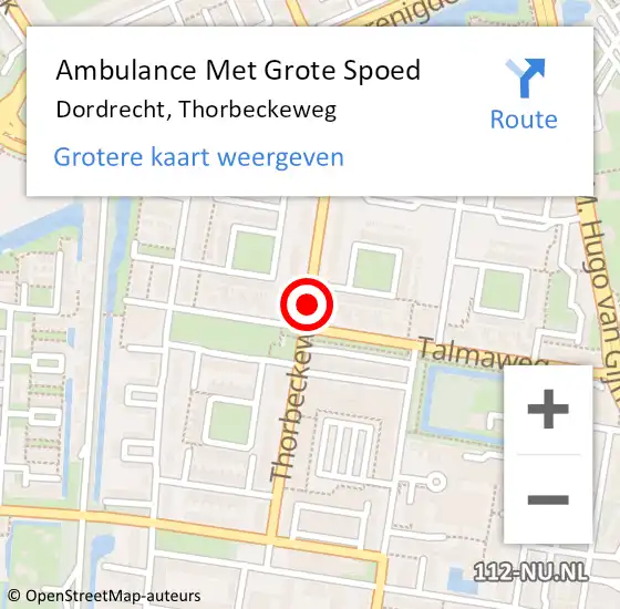Locatie op kaart van de 112 melding: Ambulance Met Grote Spoed Naar Dordrecht, Thorbeckeweg op 11 september 2019 15:05
