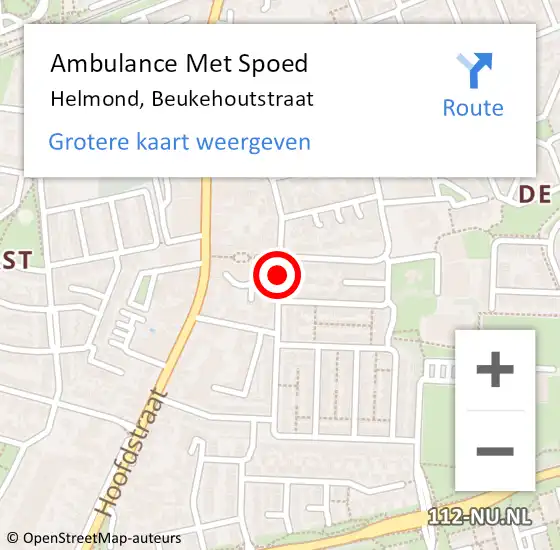 Locatie op kaart van de 112 melding: Ambulance Met Spoed Naar Helmond, Beukehoutstraat op 11 september 2019 15:12