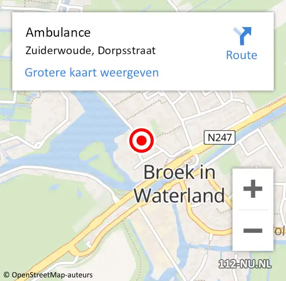 Locatie op kaart van de 112 melding: Ambulance Zuiderwoude, Dorpsstraat op 11 september 2019 15:12