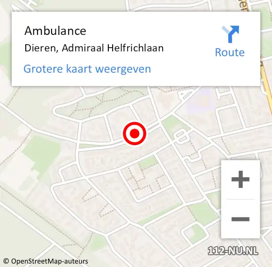 Locatie op kaart van de 112 melding: Ambulance Dieren, Admiraal Helfrichlaan op 11 september 2019 15:12