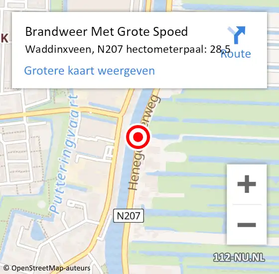 Locatie op kaart van de 112 melding: Brandweer Met Grote Spoed Naar Waddinxveen, N207 hectometerpaal: 28,5 op 11 september 2019 15:34