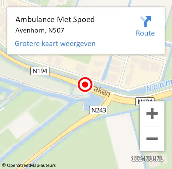 Locatie op kaart van de 112 melding: Ambulance Met Spoed Naar Avenhorn, N507 op 11 september 2019 17:08