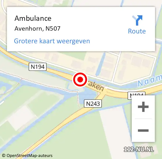 Locatie op kaart van de 112 melding: Ambulance Avenhorn, N507 op 11 september 2019 17:09