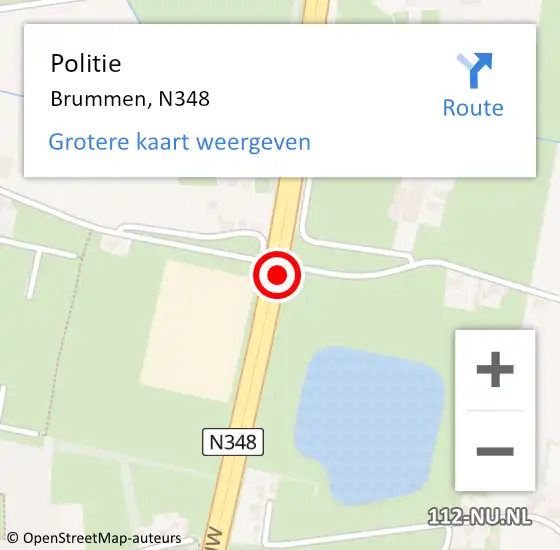 Locatie op kaart van de 112 melding: Politie Brummen, N348 op 11 september 2019 17:29