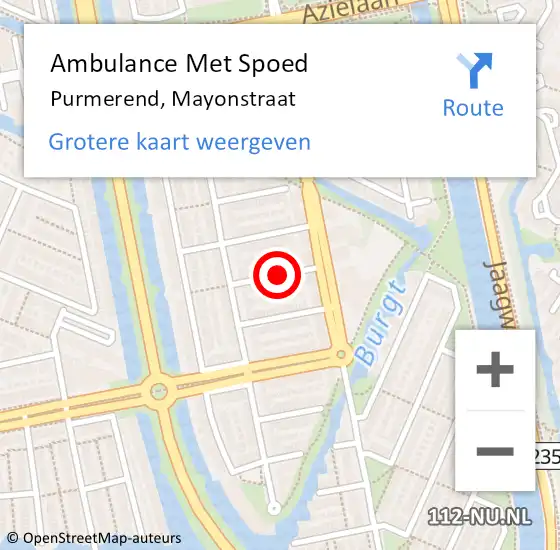 Locatie op kaart van de 112 melding: Ambulance Met Spoed Naar Purmerend, Mayonstraat op 11 september 2019 21:02