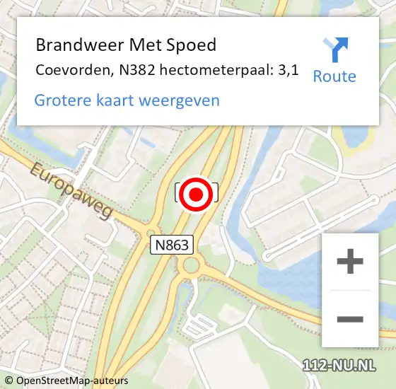 Locatie op kaart van de 112 melding: Brandweer Met Spoed Naar Coevorden, N382 hectometerpaal: 3,1 op 13 april 2014 13:55