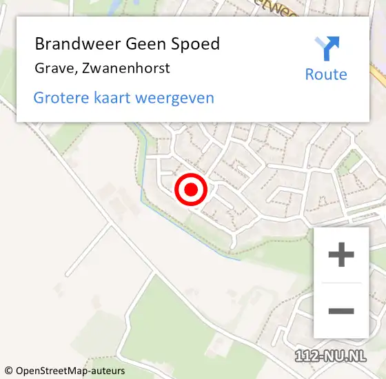 Locatie op kaart van de 112 melding: Brandweer Geen Spoed Naar Grave, Zwanenhorst op 11 september 2019 21:51