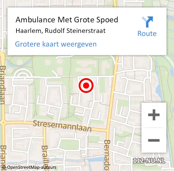 Locatie op kaart van de 112 melding: Ambulance Met Grote Spoed Naar Haarlem, Rudolf Steinerstraat op 11 september 2019 23:05