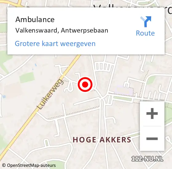 Locatie op kaart van de 112 melding: Ambulance Valkenswaard, Antwerpsebaan op 11 september 2019 23:45