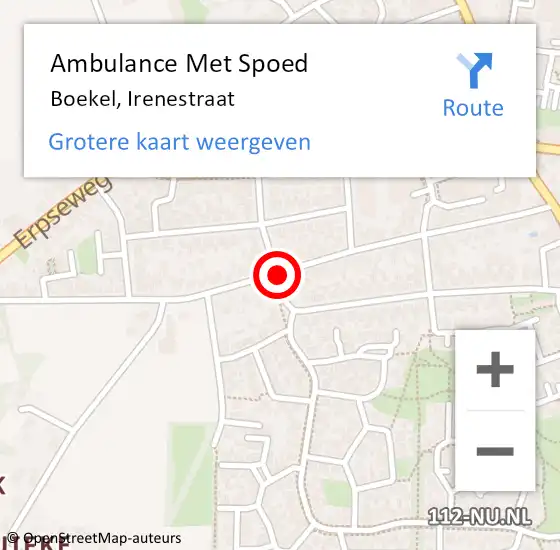 Locatie op kaart van de 112 melding: Ambulance Met Spoed Naar Boekel, Irenestraat op 12 september 2019 01:08