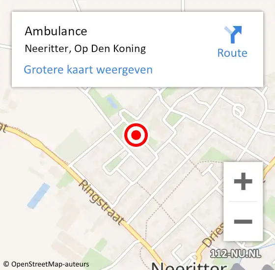 Locatie op kaart van de 112 melding: Ambulance Neeritter, Op Den Koning op 12 september 2019 01:30