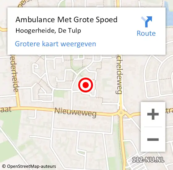 Locatie op kaart van de 112 melding: Ambulance Met Grote Spoed Naar Hoogerheide, De Tulp op 12 september 2019 05:16