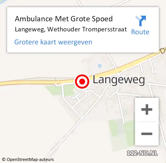 Locatie op kaart van de 112 melding: Ambulance Met Grote Spoed Naar Langeweg, Wethouder Trompersstraat op 12 september 2019 07:32