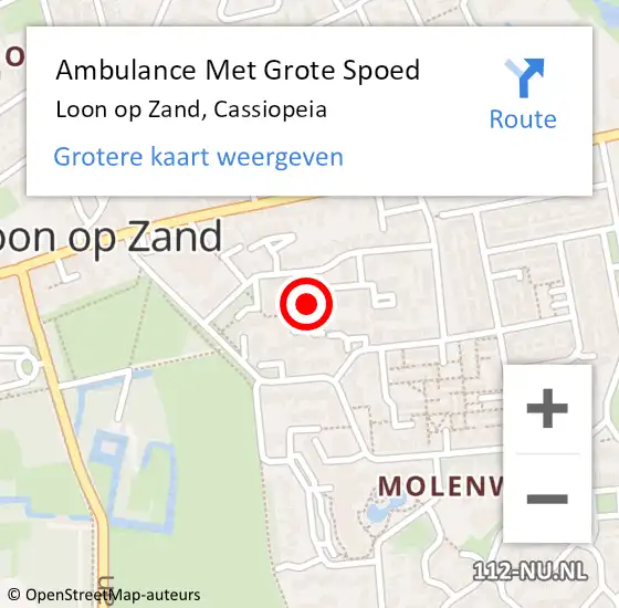 Locatie op kaart van de 112 melding: Ambulance Met Grote Spoed Naar Loon op Zand, Cassiopeia op 12 september 2019 07:55