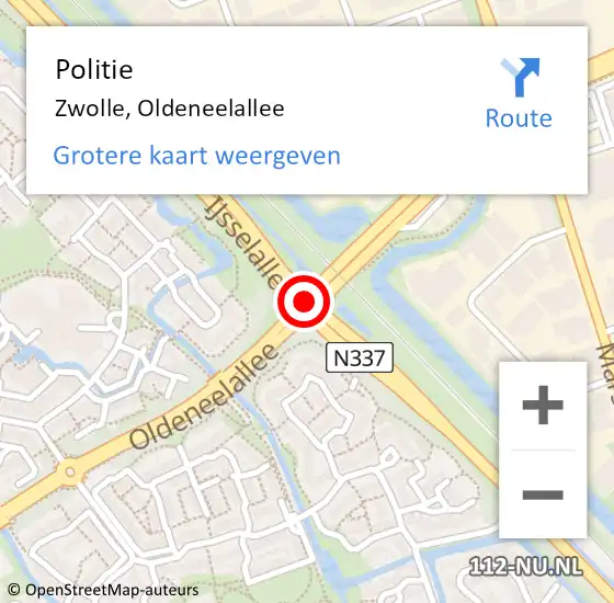 Locatie op kaart van de 112 melding: Politie Zwolle, Oldeneelallee op 12 september 2019 08:48
