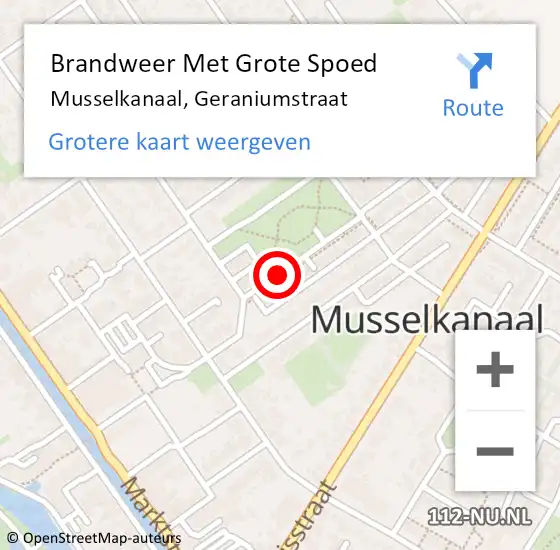 Locatie op kaart van de 112 melding: Brandweer Met Grote Spoed Naar Musselkanaal, Geraniumstraat op 12 september 2019 09:34