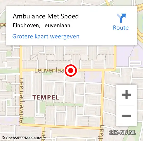 Locatie op kaart van de 112 melding: Ambulance Met Spoed Naar Eindhoven, Leuvenlaan op 12 september 2019 10:02