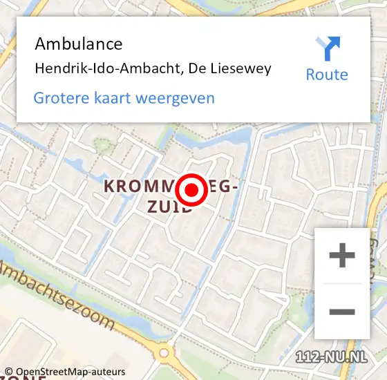Locatie op kaart van de 112 melding: Ambulance Hendrik-Ido-Ambacht, De Liesewey op 12 september 2019 10:49