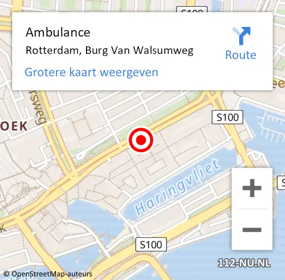 Locatie op kaart van de 112 melding: Ambulance Rotterdam, Burg Van Walsumweg op 12 september 2019 12:37