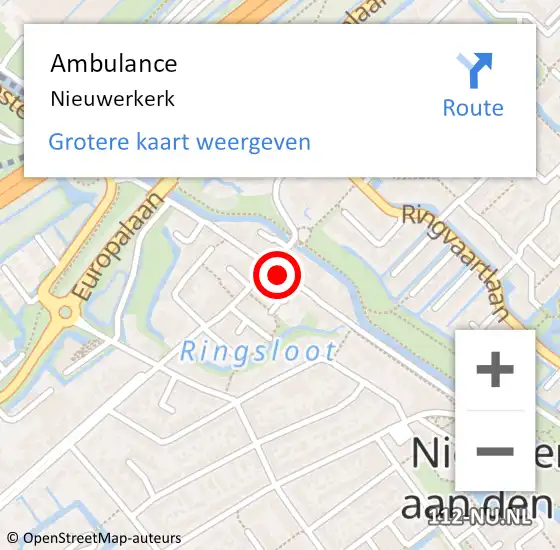 Locatie op kaart van de 112 melding: Ambulance Nieuwerkerk op 12 september 2019 12:51