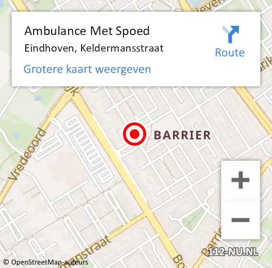 Locatie op kaart van de 112 melding: Ambulance Met Spoed Naar Eindhoven, Keldermansstraat op 12 september 2019 13:29