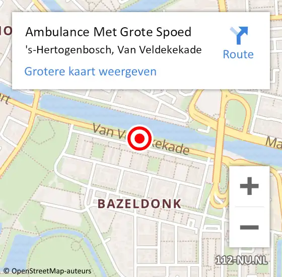 Locatie op kaart van de 112 melding: Ambulance Met Grote Spoed Naar 's-Hertogenbosch, Van Veldekekade op 12 september 2019 14:03