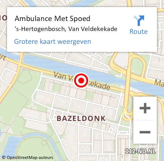 Locatie op kaart van de 112 melding: Ambulance Met Spoed Naar 's-Hertogenbosch, Van Veldekekade op 12 september 2019 14:13