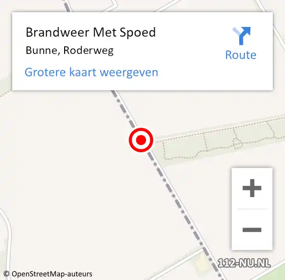 Locatie op kaart van de 112 melding: Brandweer Met Spoed Naar Bunne, Roderweg op 12 september 2019 14:26