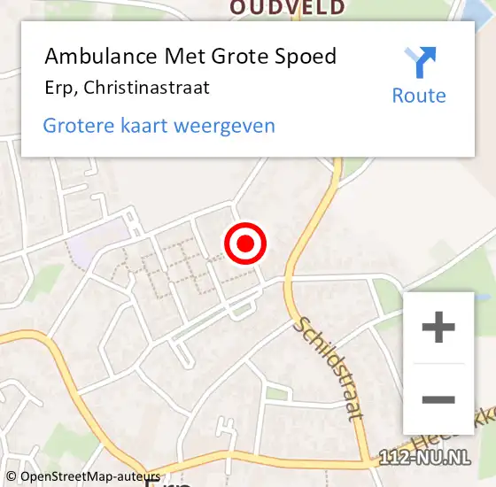 Locatie op kaart van de 112 melding: Ambulance Met Grote Spoed Naar Erp, Christinastraat op 12 september 2019 14:26