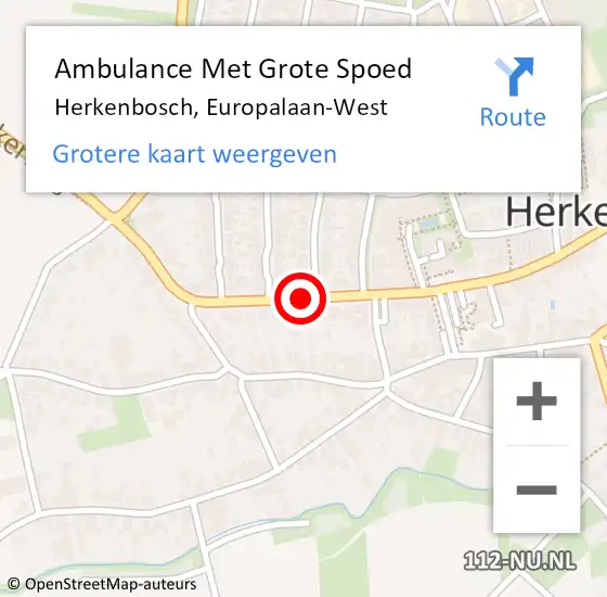 Locatie op kaart van de 112 melding: Ambulance Met Grote Spoed Naar Herkenbosch, Europalaan-West op 12 september 2019 14:48