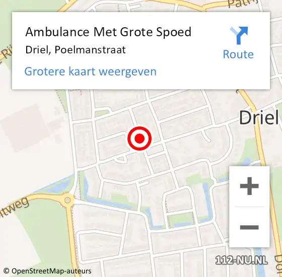 Locatie op kaart van de 112 melding: Ambulance Met Grote Spoed Naar Driel, Poelmanstraat op 12 september 2019 16:26