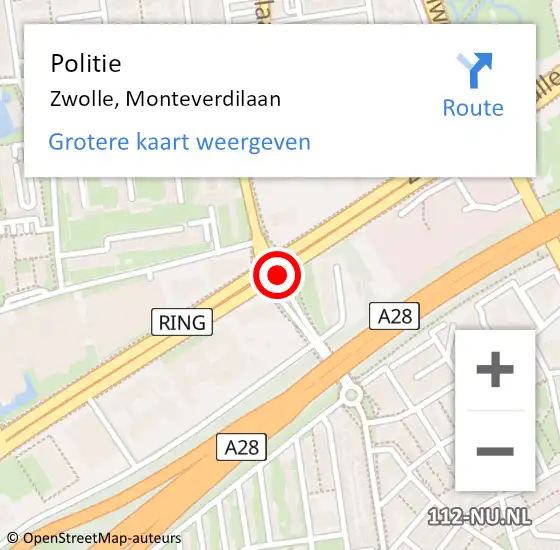 Locatie op kaart van de 112 melding: Politie Zwolle, Monteverdilaan op 12 september 2019 16:29