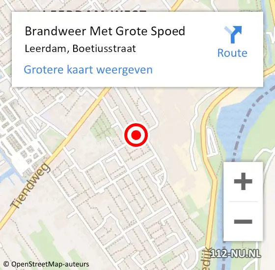 Locatie op kaart van de 112 melding: Brandweer Met Grote Spoed Naar Leerdam, Boetiusstraat op 12 september 2019 16:32