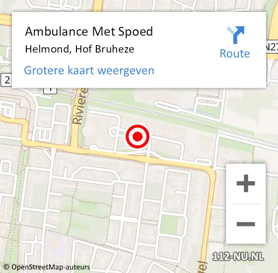 Locatie op kaart van de 112 melding: Ambulance Met Spoed Naar Helmond, Hof Bruheze op 12 september 2019 16:39