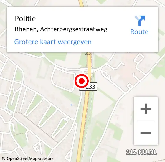 Locatie op kaart van de 112 melding: Politie Rhenen, Achterbergsestraatweg op 12 september 2019 16:52