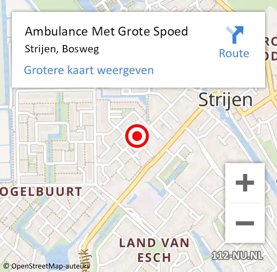 Locatie op kaart van de 112 melding: Ambulance Met Grote Spoed Naar Strijen, Bosweg op 12 september 2019 17:21