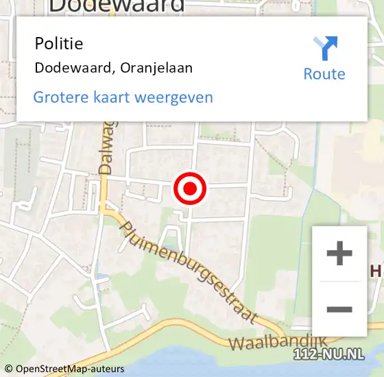 Locatie op kaart van de 112 melding: Politie Dodewaard, Oranjelaan op 12 september 2019 18:57