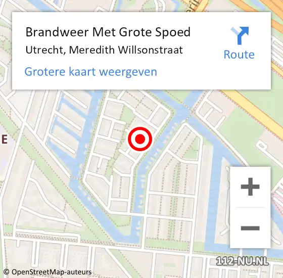 Locatie op kaart van de 112 melding: Brandweer Met Grote Spoed Naar Utrecht, Meredith Willsonstraat op 12 september 2019 18:59