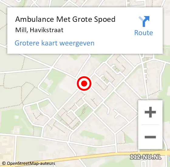 Locatie op kaart van de 112 melding: Ambulance Met Grote Spoed Naar Mill, Havikstraat op 12 september 2019 20:16