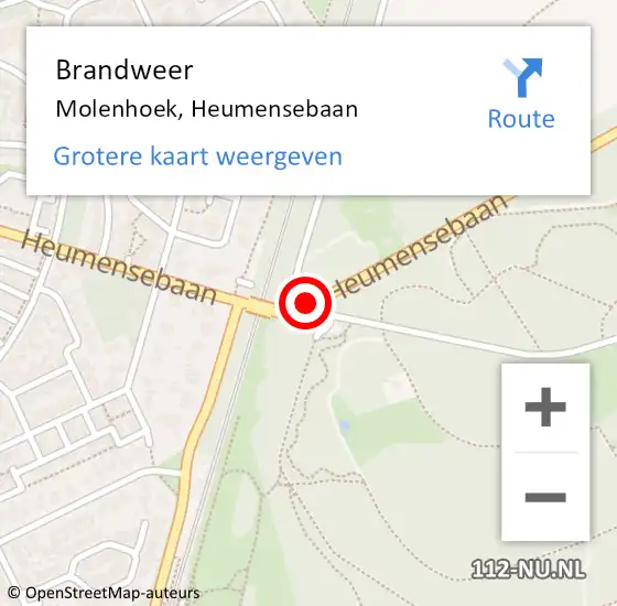 Locatie op kaart van de 112 melding: Brandweer Molenhoek, Heumensebaan op 12 september 2019 20:41